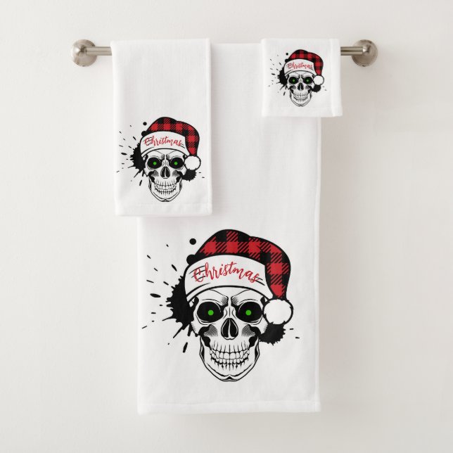Christmas Santa Skulls Bath Towel Set (Insitu)