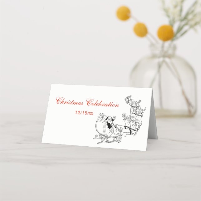 Christmas Santa Sleigh #3 Escort Card Place Card (Front)