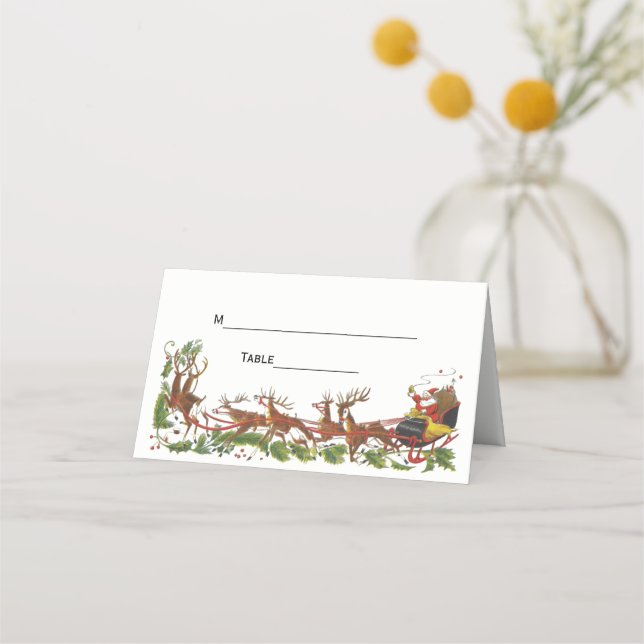 Christmas Santa Sleigh #4 Escort Card Place Card (Back)