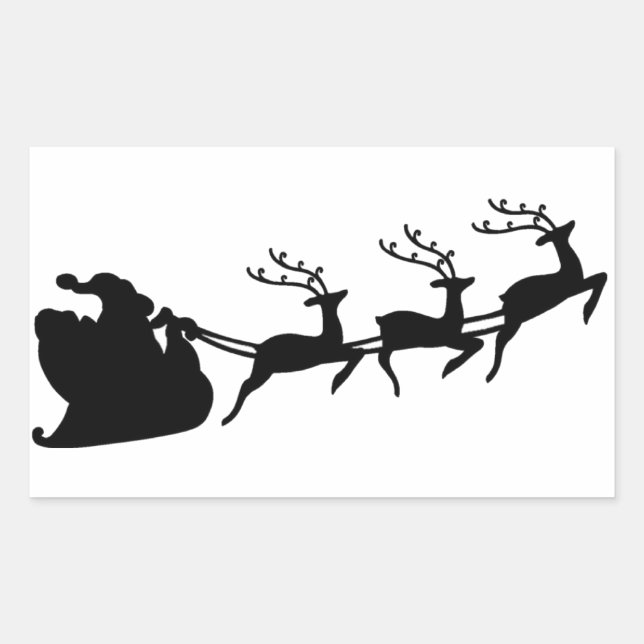 Christmas Santa Sleigh and Reindeer Rectangular Sticker (Front)
