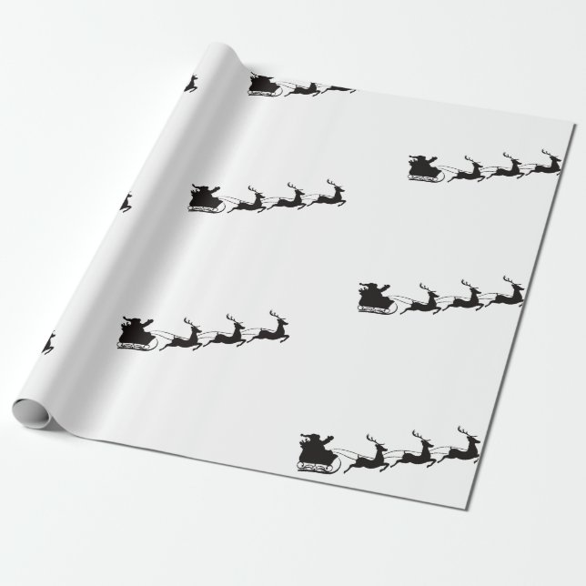 Christmas Santa Sleigh and Reindeer Wrapping Paper (Unrolled)