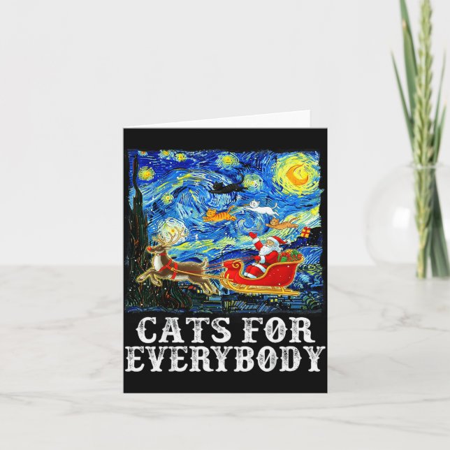 Christmas Santa Sleigh Cats For Everybody Starry N Card (Front)