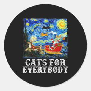 Christmas Santa Sleigh Cats For Everybody Starry N Classic Round Sticker