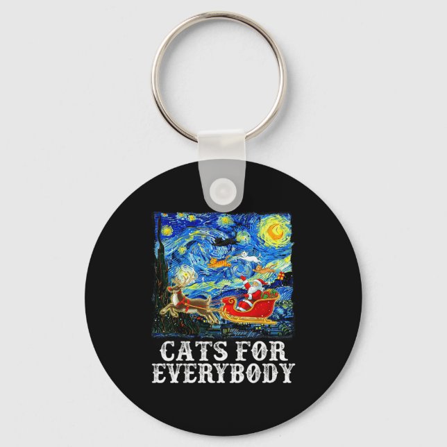 Christmas Santa Sleigh Cats For Everybody Starry N Key Ring (Front)