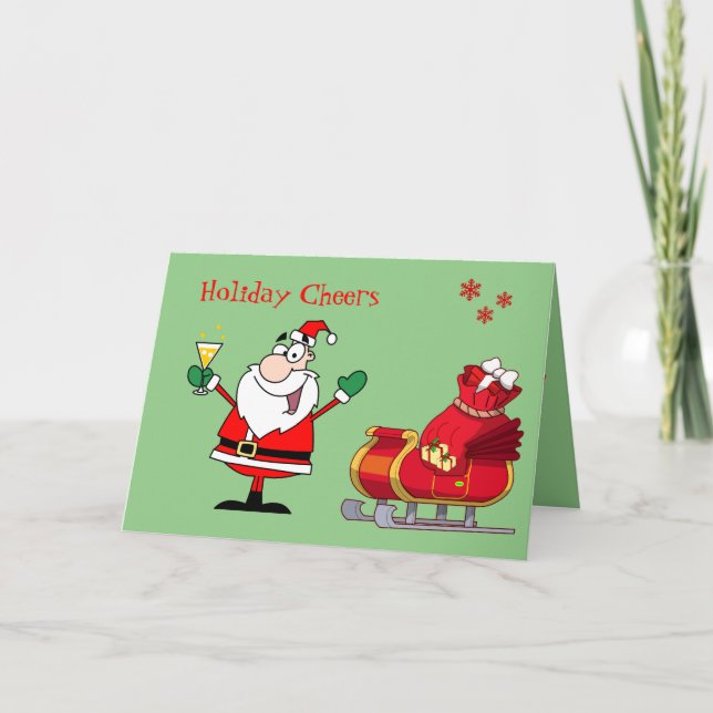 Christmas Santa Sleigh Funny Cocktail Drink Folded Card (Front)