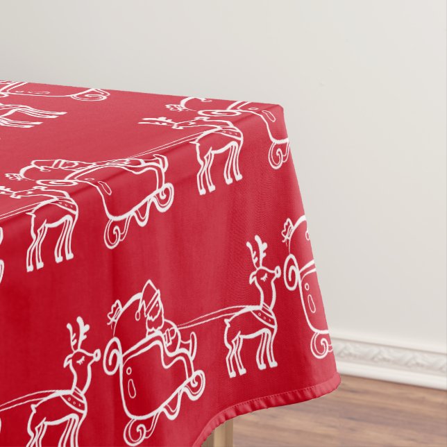 Christmas Santa Sleigh Reindeer Festive Winter Tablecloth (In Situ)