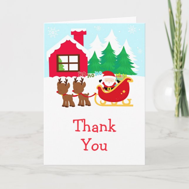 Christmas Santa Sleigh & Reindeer Merry Christmas Thank You Card (Front)