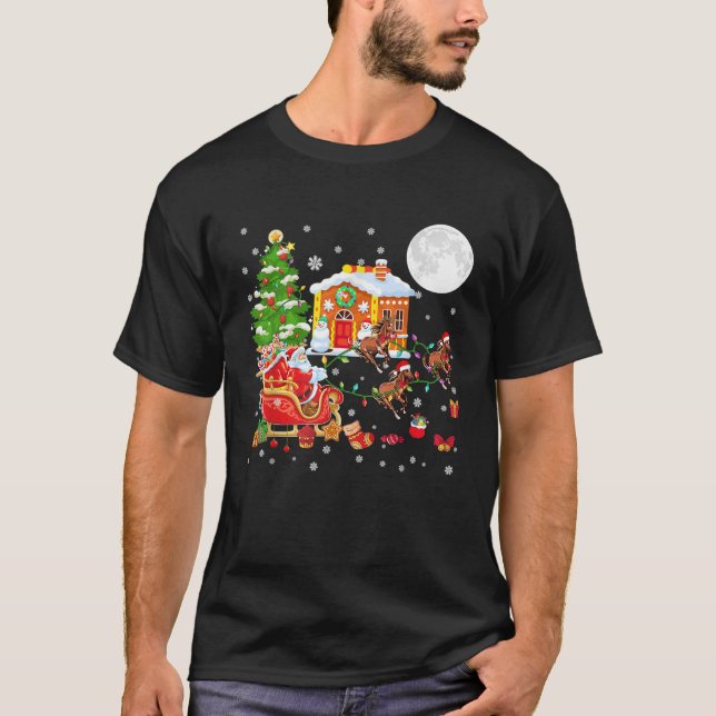 Christmas Santa Sleigh Reindeer Three Santa Horses T-Shirt (Front)