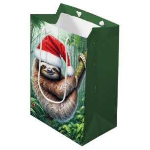 Christmas Santa Sloth In Rainforest Medium Gift Bag