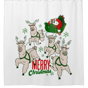 christmas santa sloth llamas shower curtain