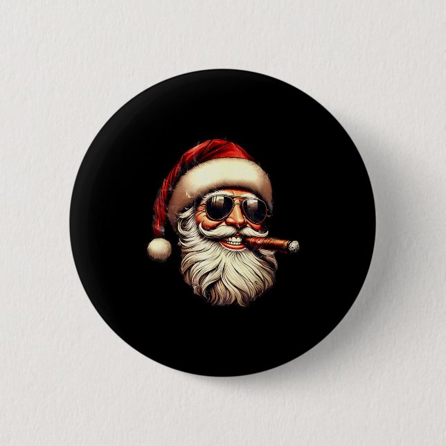 Christmas Santa Smoking Cigar With Sungl Cigar Smo 6 Cm Round Badge (Front)