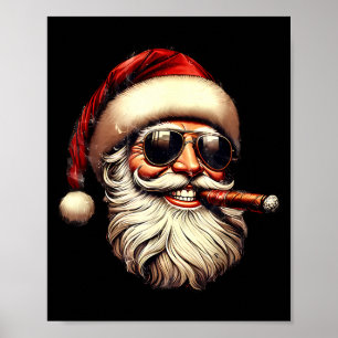 Christmas Santa Smoking Cigar With Sungl Cigar Smo Poster