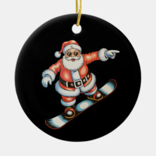 Christmas Santa Snowboard Snowboarding Xmas Family Ceramic Tree Decoration