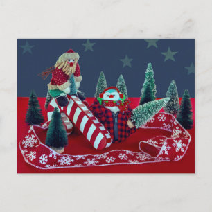 Christmas Santa Snowman Candy Cane Holiday Card