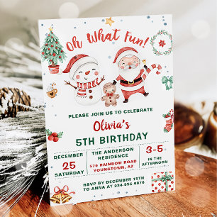 Christmas Santa Snowman Holiday 5th Birthday Invitation