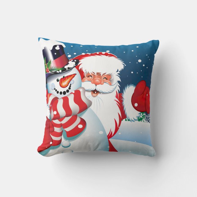 Christmas Santa & Snowman Pillow (Front)