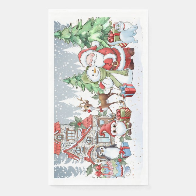 Christmas Santa Snowman Rudolph  Napkin (Front)