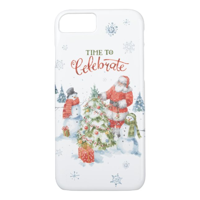 Christmas Santa Snowmen Celebrate Watercolor Case-Mate iPhone Case (Back)