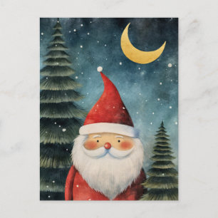 Christmas Santa Snowy Night Moon Message Holiday Postcard