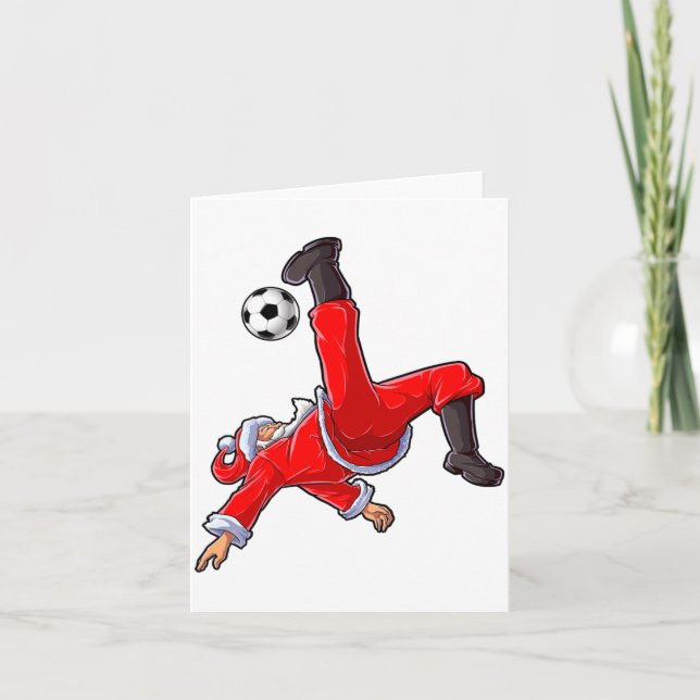 Christmas Santa Soccer Bicycle Kick Xmas Boys Men  Card (Front)