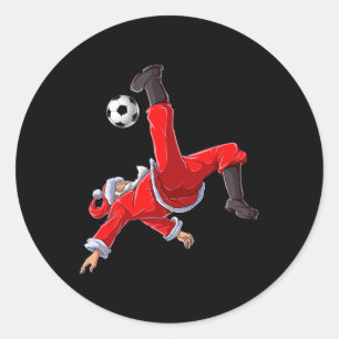 Christmas Santa Soccer Bicycle Kick Xmas Boys Men Classic Round Sticker