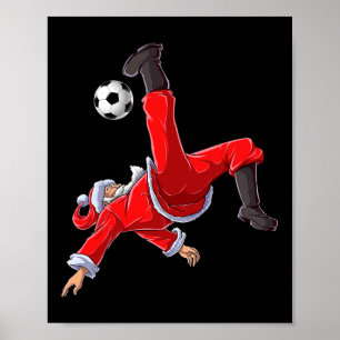 Christmas Santa Soccer Bicycle Kick Xmas Boys Men  Poster