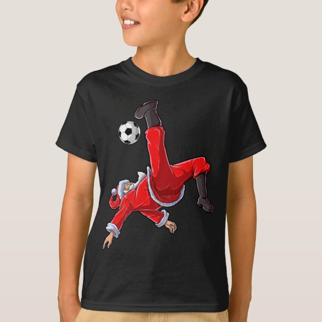 Christmas Santa Soccer Bicycle Kick Xmas Boys Men  T-Shirt (Front)