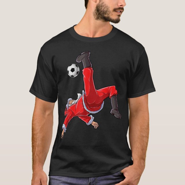  Christmas Santa Soccer Bicycle Kick Xmas Boys Men T-Shirt (Front)