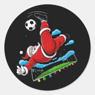 Christmas Santa Soccer Bicycle Kick Xmas Sports Classic Round Sticker