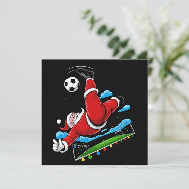 Christmas Santa Soccer Bicycle Kick Xmas Sports Holiday Card (Standing Front)