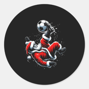 Christmas Santa Soccer Player Bicycle Kick Xmas Ba Classic Round Sticker