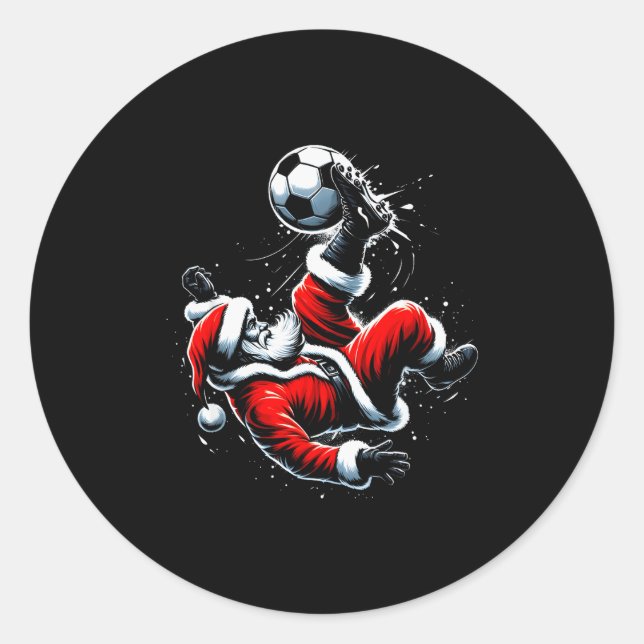 Christmas Santa Soccer Player Bicycle Kick Xmas Ba Classic Round Sticker (Front)