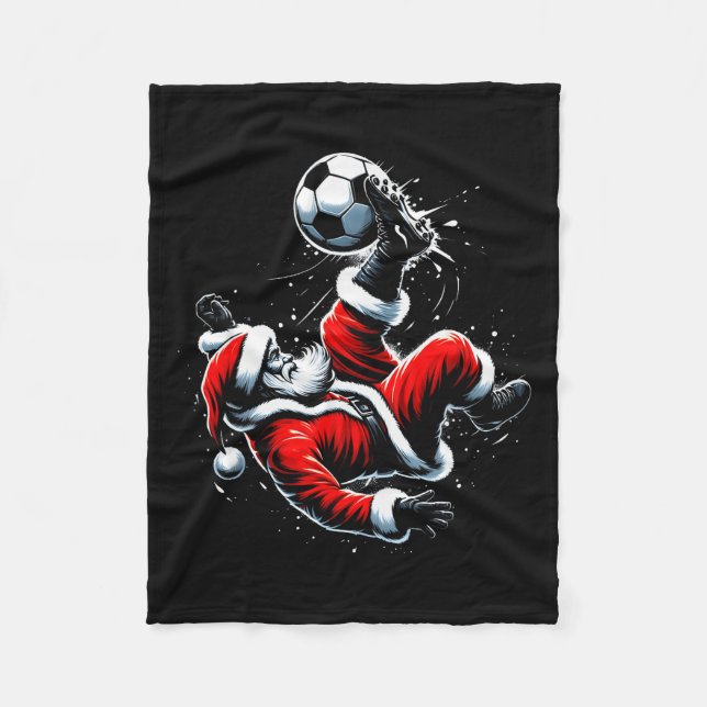 Christmas Santa Soccer Player Bicycle Kick Xmas Ba Fleece Blanket (Front)