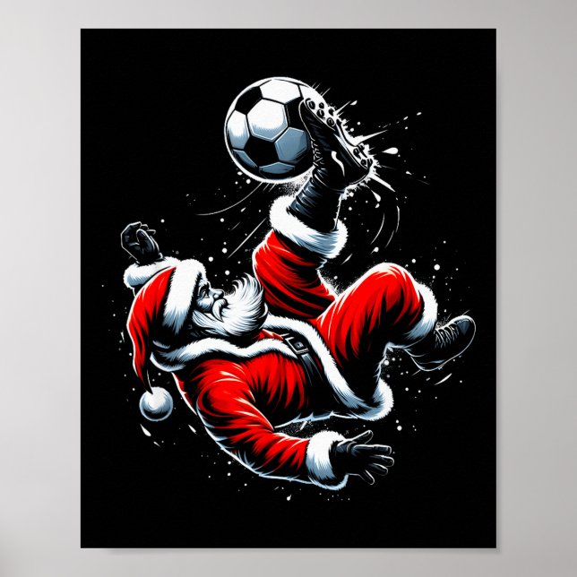 Christmas Santa Soccer Player Bicycle Kick Xmas Ba Poster (Front)