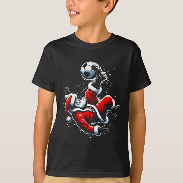 Christmas Santa Soccer Player Bicycle Kick Xmas Ba T-Shirt (Front)