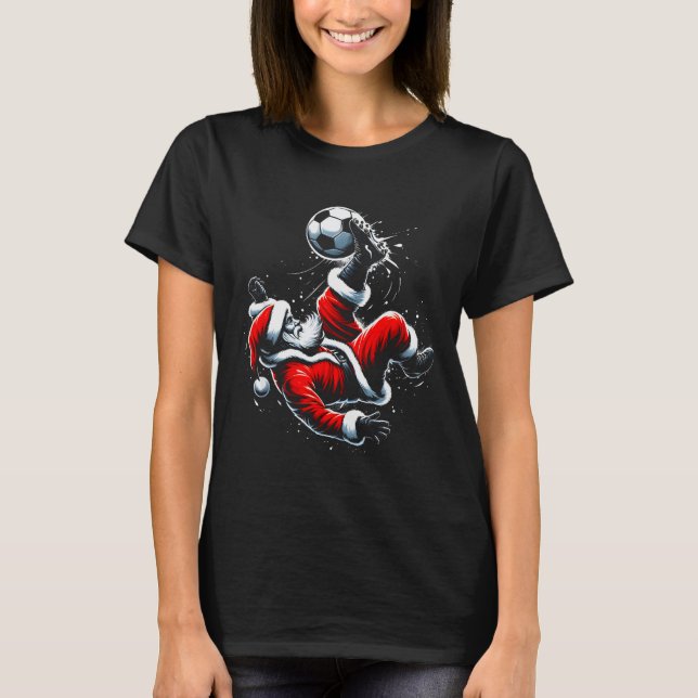 Christmas Santa Soccer Player Bicycle Kick Xmas Ba T-Shirt (Front)