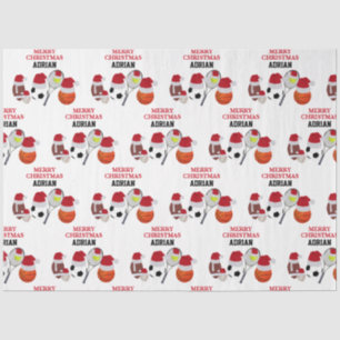 Christmas Santa Sports Athletic Balls Custom Name  Tissue Paper
