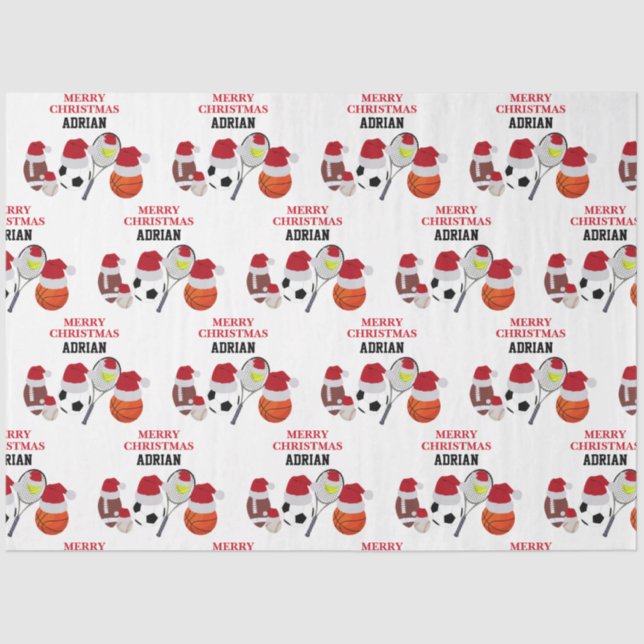Christmas Santa Sports Athletic Balls Custom Name  Tissue Paper (Front)