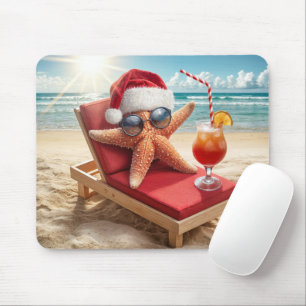 Christmas Santa Stafish On a Chaise Lounge Mouse Mat