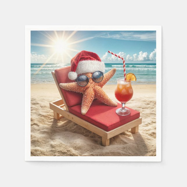 Christmas Santa Stafish On a Chaise Lounge Napkin (Front)