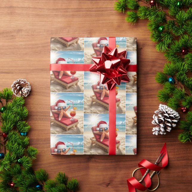 Christmas Santa Stafish On a Chaise Lounge Wrapping Paper (Holiday Gift)