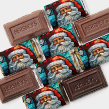 Christmas Santa Stained Glass Red White