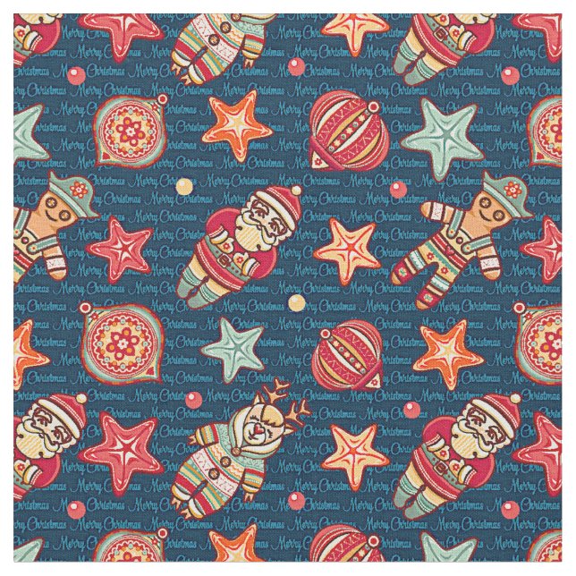 Christmas Santa Stars & more Fabric (Close Up)