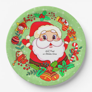 Christmas Santa Stocking Cane Present Holly 9" Paper Plate