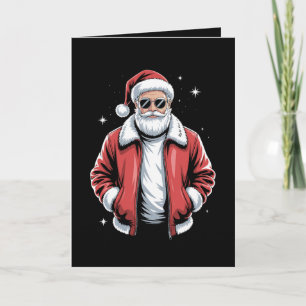 Christmas Santa Sunglasses Leather Jacket Bomber Card