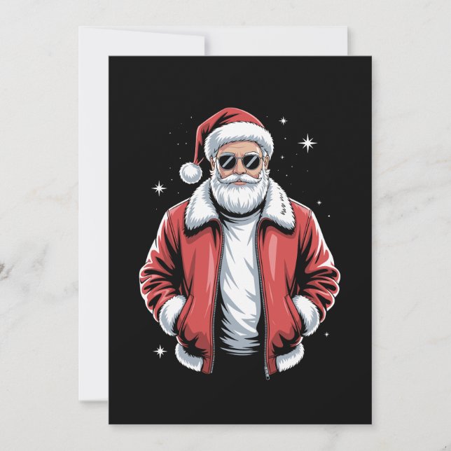Christmas Santa Sunglasses Leather Jacket Bomber Invitation (Front)