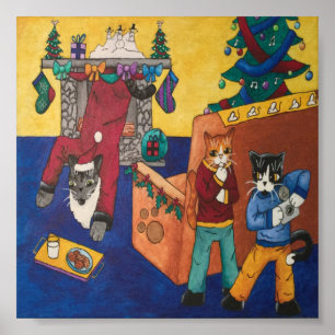Christmas Santa Surprise Cats Poster