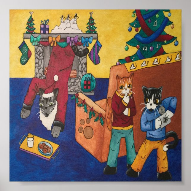 Christmas Santa Surprise Cats Poster (Front)