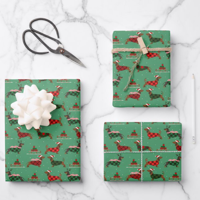 Christmas Santa Sweater Wearing Dachshund Pet Xmas Wrapping Paper Sheet (Front)