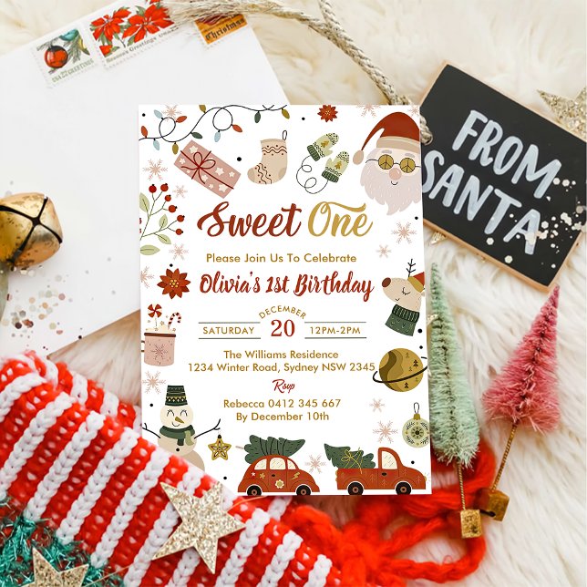 Christmas Santa Sweet One Birthday Party  Invitation (Creator Uploaded)